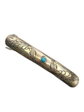 Navajo RB Vintage Sterling Silver & Turquoise Native American Hair Barrette Clip